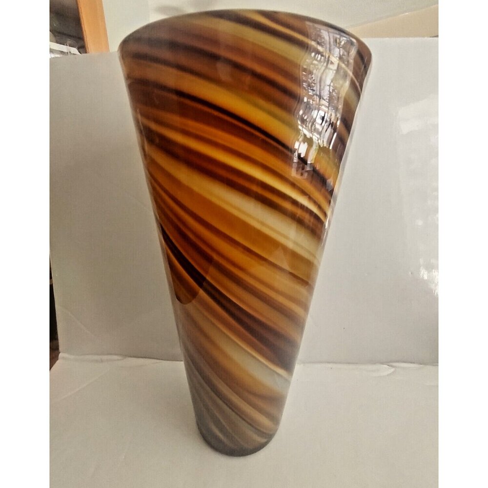 Large Murano Style Hand Blown Glass Vase Chocolate Swirl 12.5"